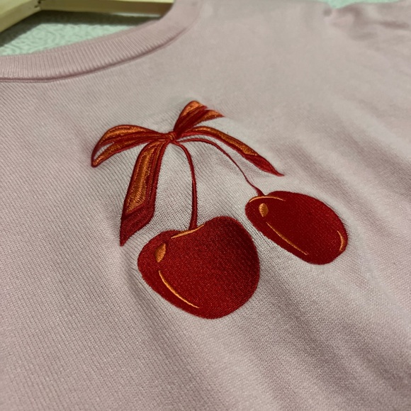 Faded Rose Pink Cherry Embroidered Cropped Sweater Coquette Y2K Soft Girl Size M - Picture 3 of 11